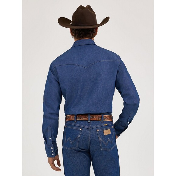 Wrangler Cowboy Cut Firm Finish Denim Western Snap Work Shirt Indigo Size LT NWT - Picture 3 of 5